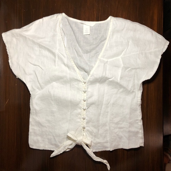 H&M Tops - *H&M* 100% Linen Tie Front Blouse - Size 0